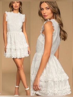 NWOT True as Can Be White Burnout Floral Ruffled Mini Dress Extra Large Cocktail